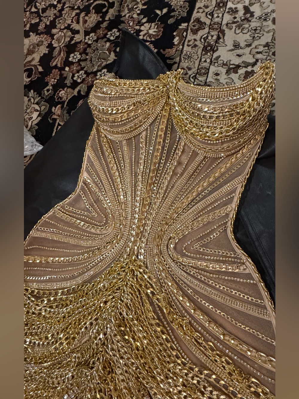 Stunning Designer Silver/Gold Evening Dress M - Picture 3 of 16